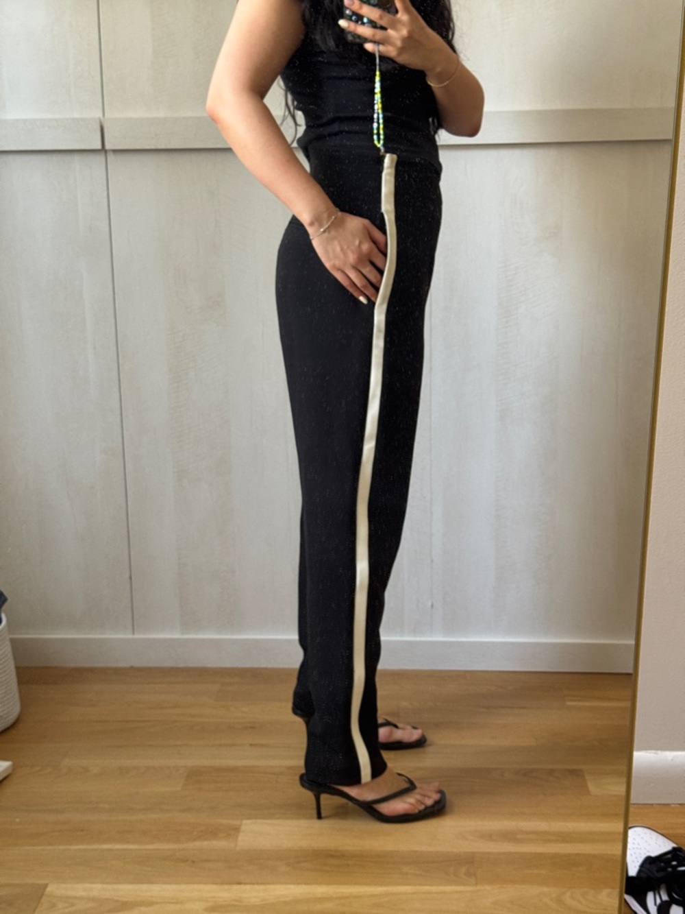 Rag & Bone: Black Knit Pants with Ivory Side Stripe